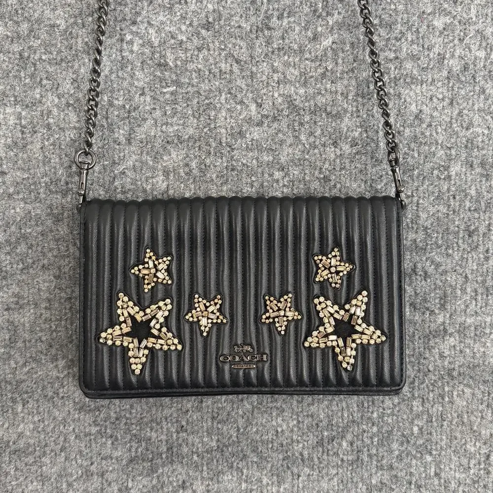 Coach 1941 Foldover Chain Clutch Crystal Star Embellishment In Black 31871 Chic